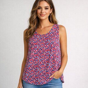 J. Crew Red and Blue Patterned Sleeveless Blouse Size L